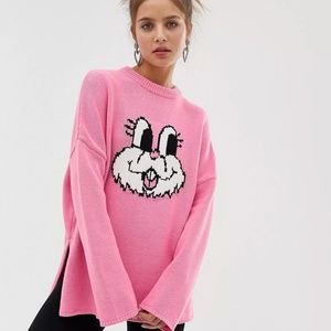 NWT Lazy Oaf pink bunny sweater